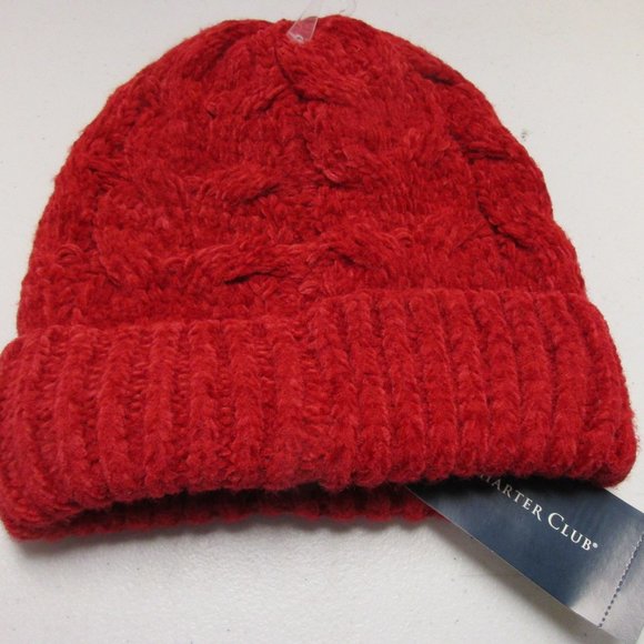 Charter Club Accessories - Charter Club Cable Knit Chenille Beanie Red Women's Winter Hat NWT